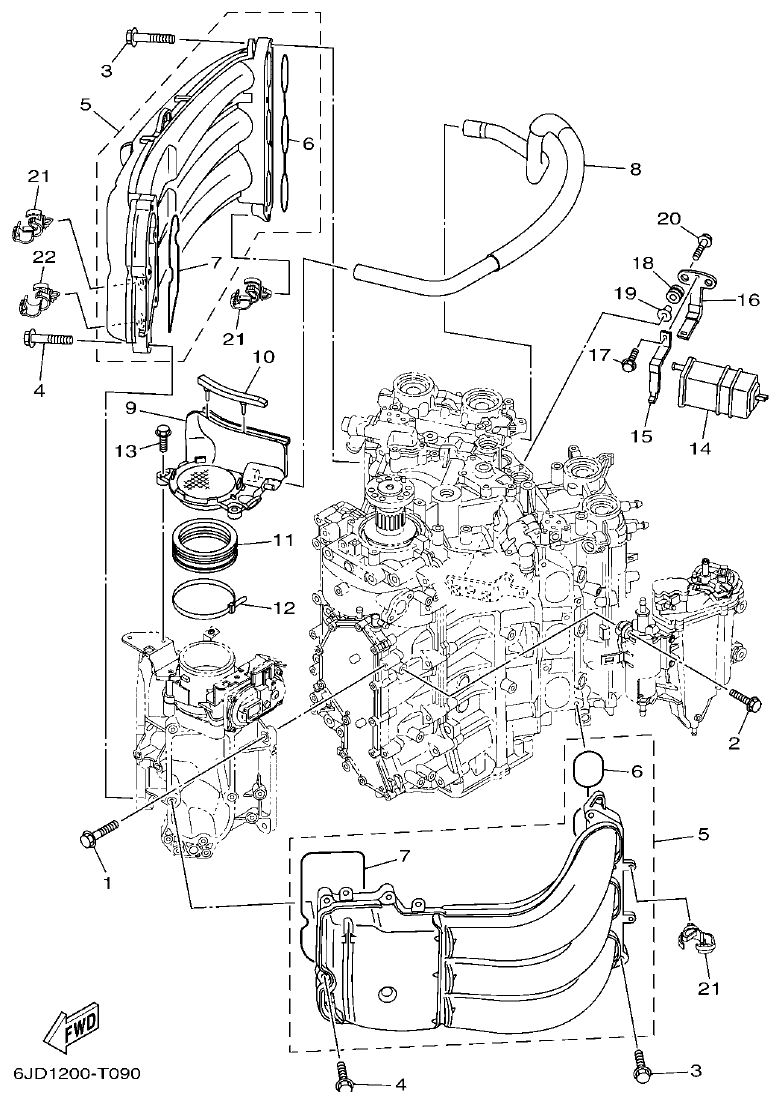 Yamaha F300BET, FL300BET, F300BET2, FL300BET2 INTAKE 1 parts diagram